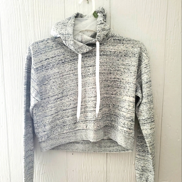 Divided Tops - Crop top hoodie grey and white women's size small DIVIDED